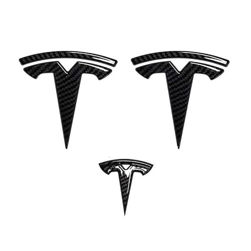 Auto Emblem für Tesla Model S, Badge Autoaufkleber Logo Lenkrad Trunk Motorhaube Selbstklebende Kompatibel ABS Zubehör,Glossy Carbon Fibre-Set of 3 von OSWINT