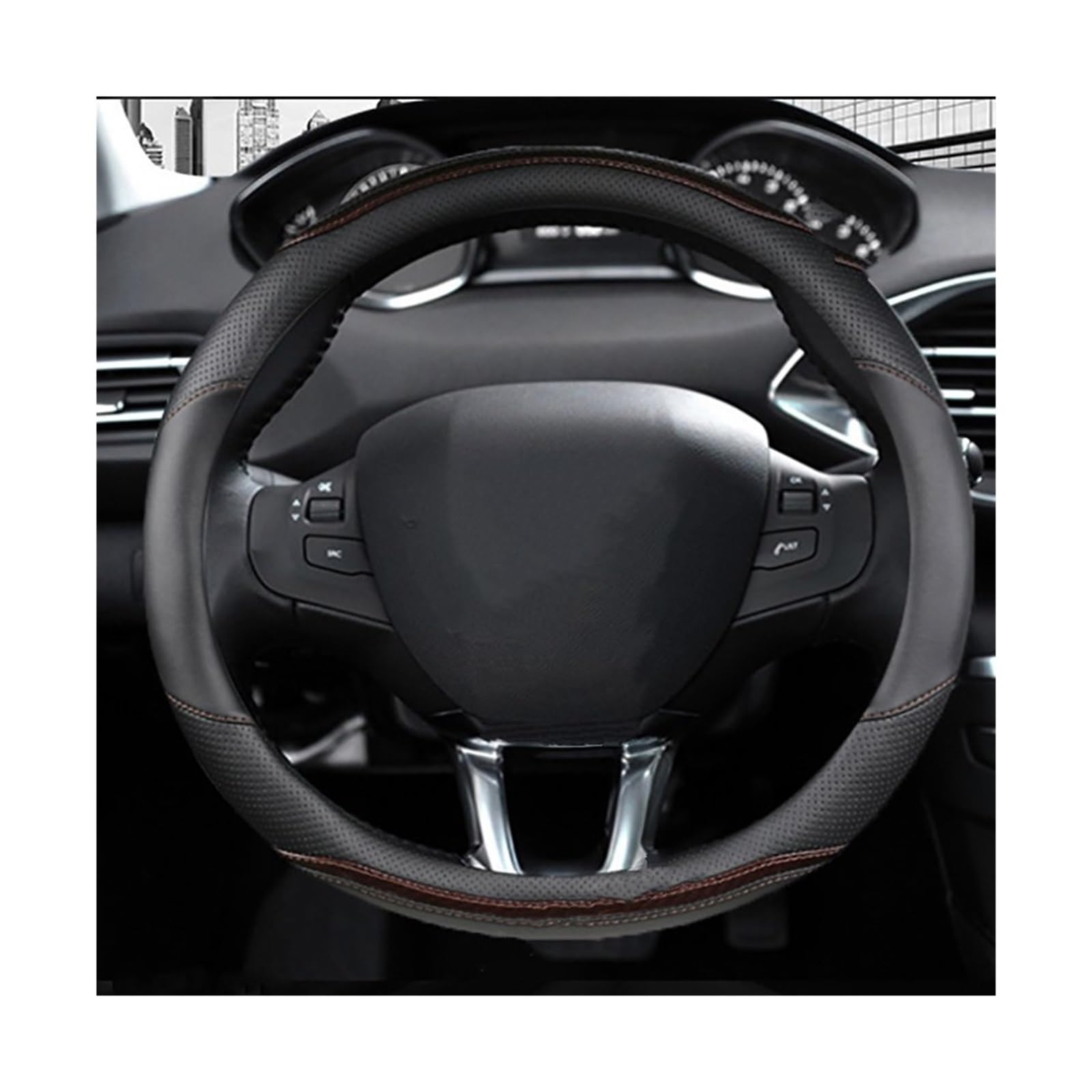 Für Peugeot 2008 2013–2018 Jahr Auto-Lenkrad-Abdeckung Kohlefaser + PU-Leder Auto-Zubehör Innenausstattung Auto-Lenkrad-Abdeckung(COFFEE) von OTBEHUWJ