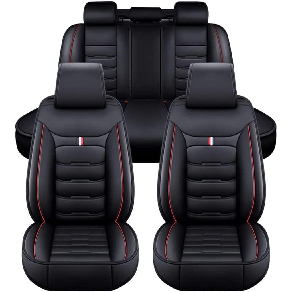 OTCPP Auto Sitzbezüge Set für Skoda Octavia 2005-2021, Leder Autositzbezüge, Vorne Und Hinten Wasserdicht Auto Schonbezüge, Full Set Sitzbez Sitzschoner Zubehör,E Black+red von OTCPP