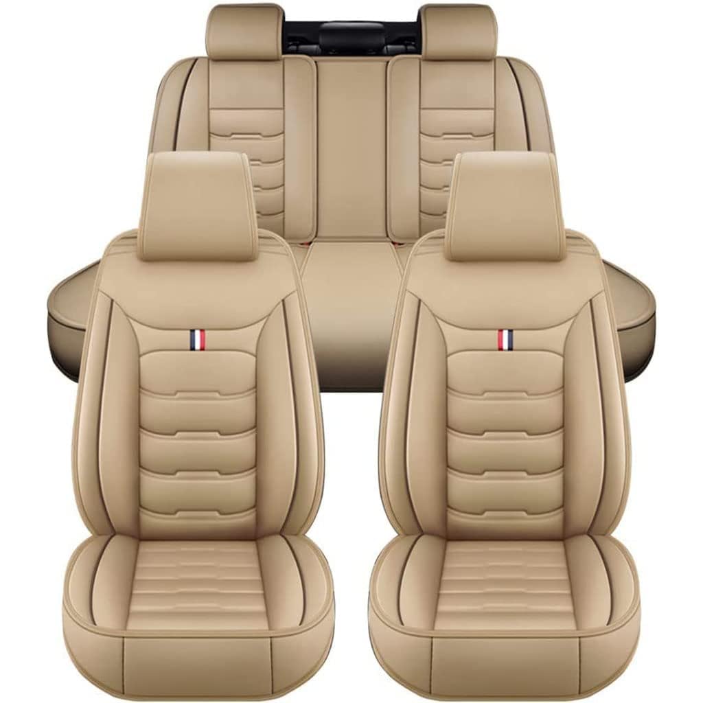 OTCPP Auto Sitzbezüge Set für VW T6 California 2016-2023, Leder Autositzbezüge, Vorne Und Hinten Wasserdicht Auto Schonbezüge, Full Set Sitzbez Sitzschoner Zubehör,A Beige von OTCPP