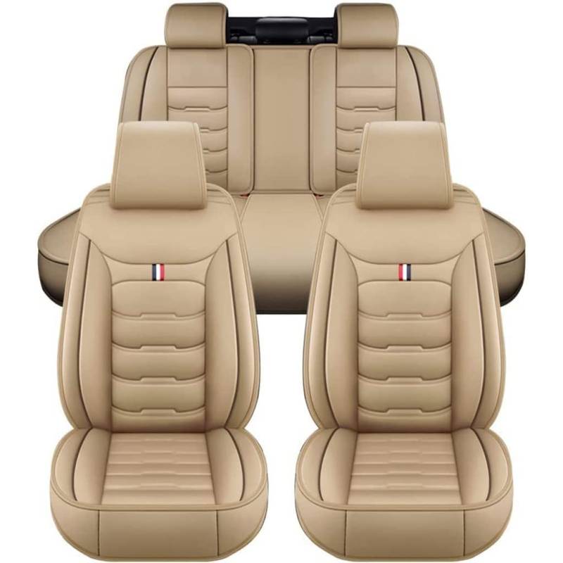 OTCPP Auto Sitzbezüge Set für VW T6 California 2016-2023, Leder Autositzbezüge, Vorne Und Hinten Wasserdicht Auto Schonbezüge, Full Set Sitzbez Sitzschoner Zubehör,A Beige von OTCPP