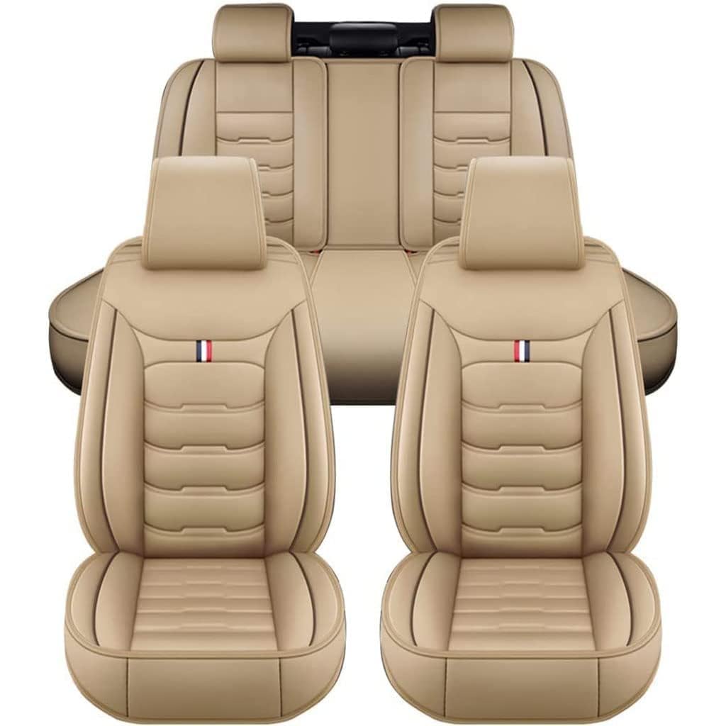 OTCPP Autositzbezüge Set für Dodge Caliber 2007-2012,Leder Auto Sitzbezüge Set Autositzbezüge Airbag Kompatibel,Sitzbezüge Auto Vordersitze Rückbank Schonbezüge,A Beige von OTCPP