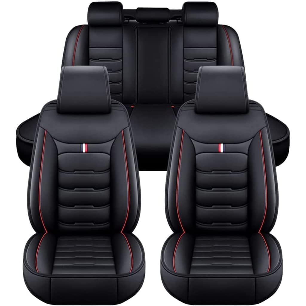 OTCPP Autositzbezüge Set für Dodge Caliber 2007-2012,Leder Auto Sitzbezüge Set Autositzbezüge Airbag Kompatibel,Sitzbezüge Auto Vordersitze Rückbank Schonbezüge,E Black+red von OTCPP