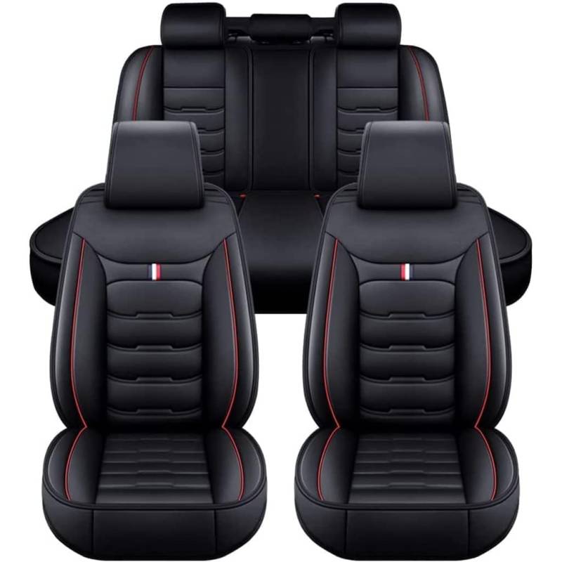 OTCPP Autositzbezüge Set für Dodge Caliber 2007-2012,Leder Auto Sitzbezüge Set Autositzbezüge Airbag Kompatibel,Sitzbezüge Auto Vordersitze Rückbank Schonbezüge,E Black+red von OTCPP