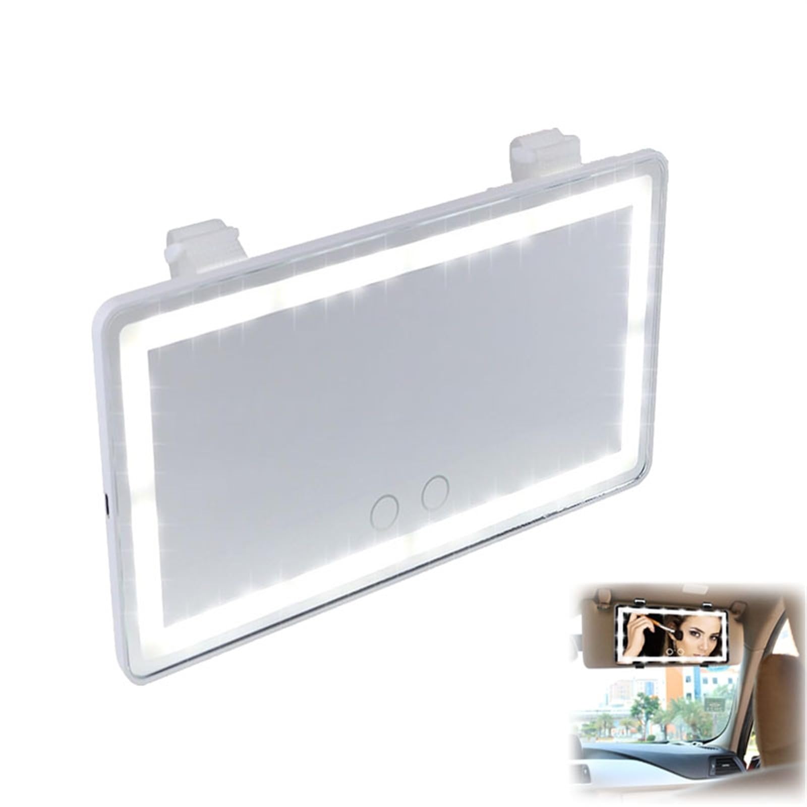 LED-Kosmetikspiegel for die Auto-Sonnenblende, Kosmetikspiegel for die Auto-Sonnenblende, wiederaufladbarer Auto-Schminkspiegel mit LED-Leuchten fürs Auto, Auto-Kosmetikspiegel mit Lichtern(White) von OTEB
