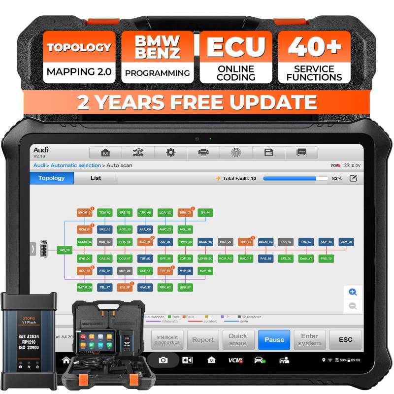 OTOFIX EvoScan Ultra Obd2 Diagnosegerät, Fortgeschritten Auto Diagnose Scanner, ECU-Programmierung und Codierung, Topologie, 40+ Servicefunktionen, Aktiver Test, Geführte Funktionen, 2-Jahres-Update von OTOFIX