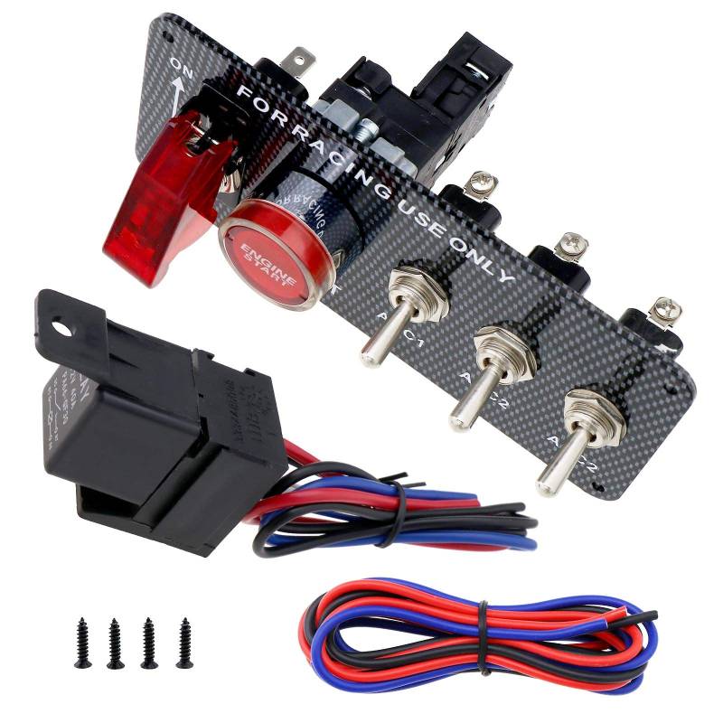 OTOTEC 12V 30A Umrüstung von Automobilen 5 in 1 Feuerschalter Kohlefaser Panel Motor Zündung Start Druckknopf Kippschalter für Rennsporteinsatz von OTOTEC