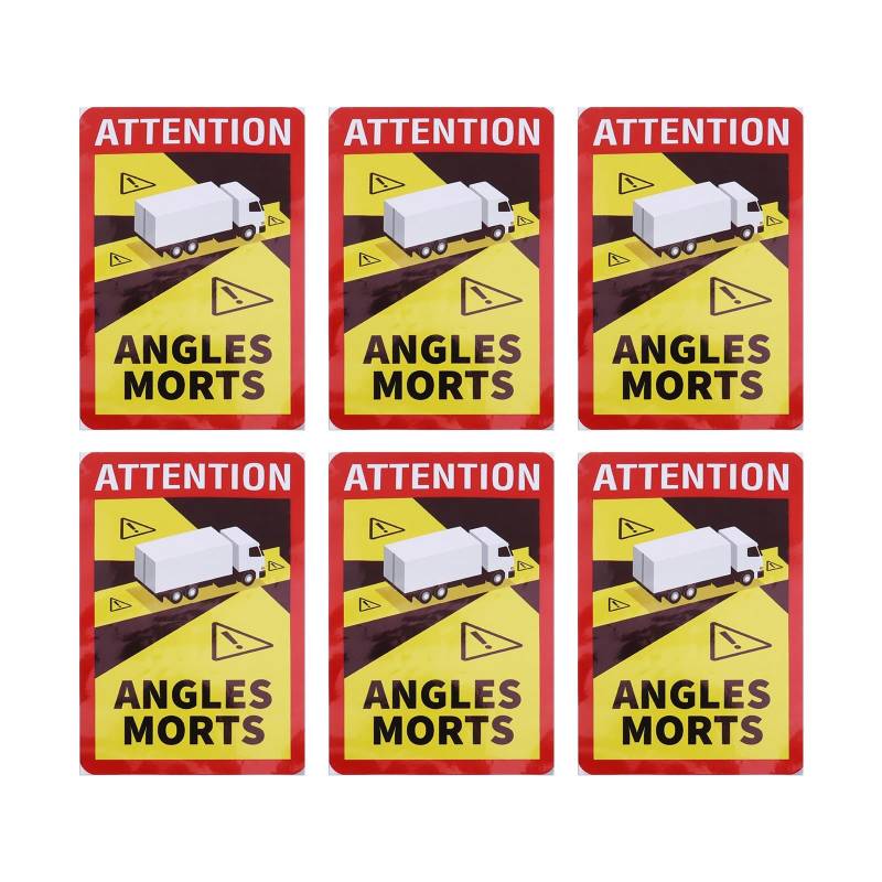 6 Stück Toter Winkel Warnschild Attention Angles Morts Aufkleber, 25 X 17 cm, PVC Wasserfest Selbstklebend Aufkleber für LKWs von OTOTEC