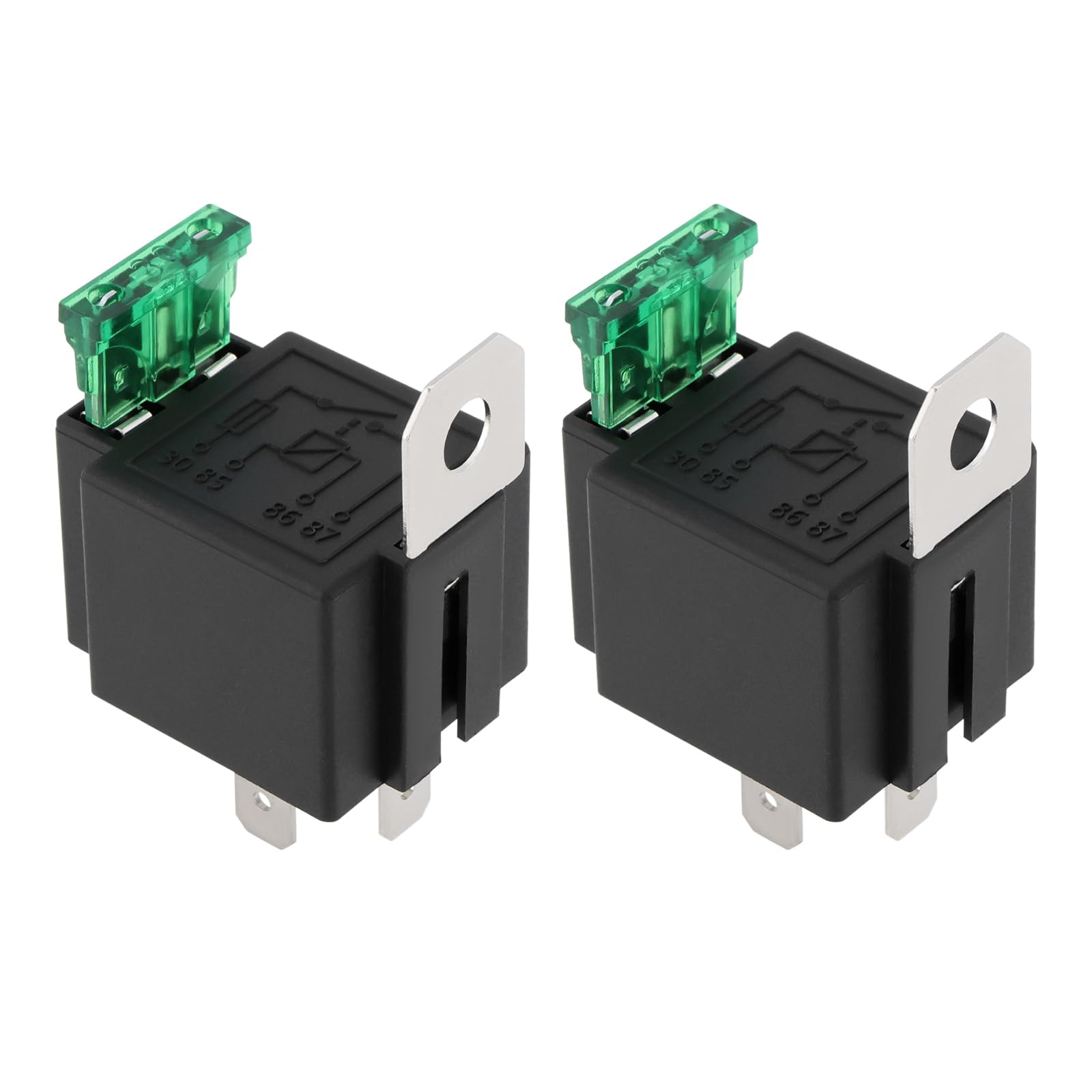 OTOTEC 2 Stück Kfz-Mini-Relais 4-polig Hochleistungs-Relaissockelstecker mit Versicherungsfolie für Lüfter Motorrad-Klimaanlage 12 V 30 A Schwarz von OTOTEC