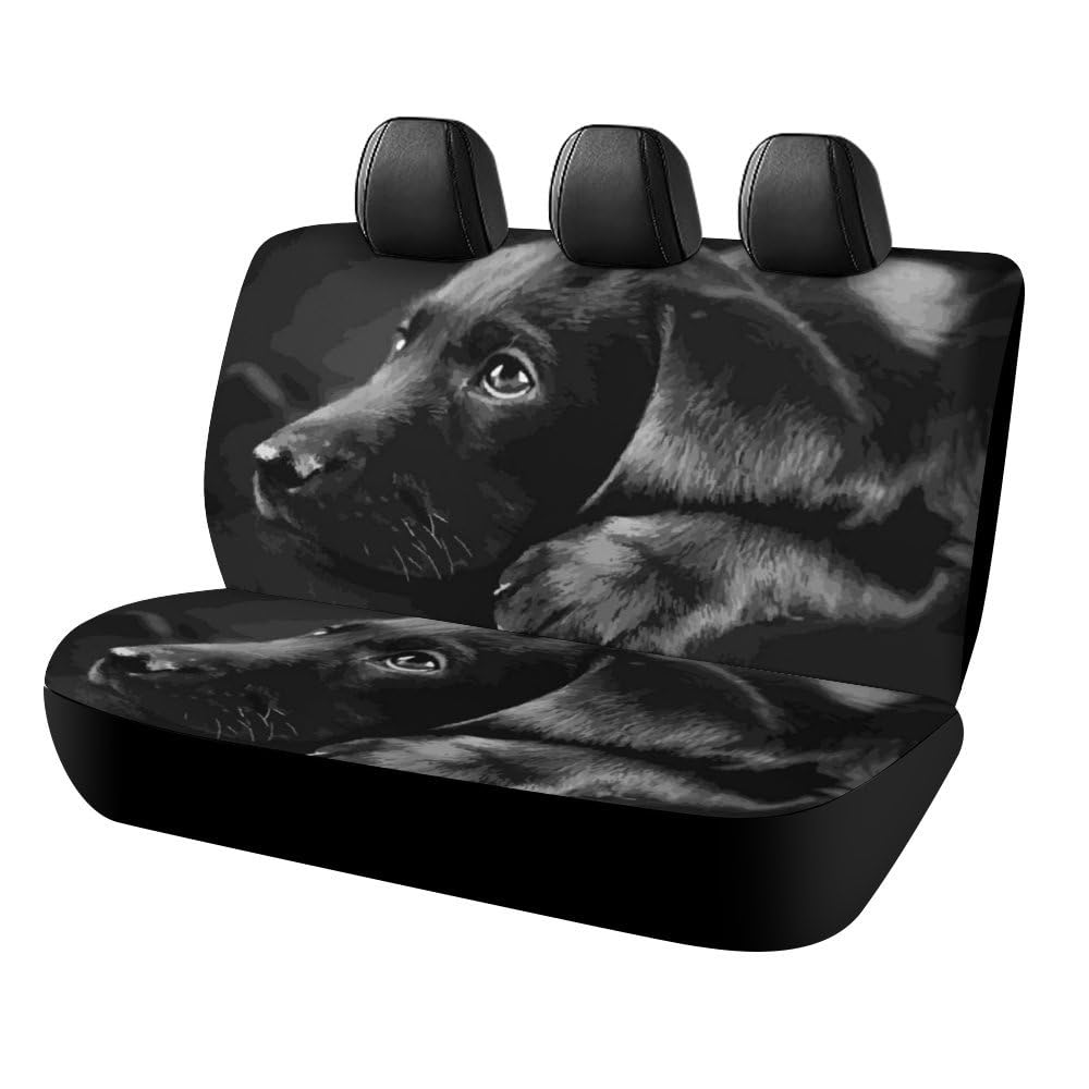 OTRAHCSD Auto Rücksitzbezug Schwarz Labrador Welpe Kunst Auto Sitzbezug Universal Sitzbezüge Set für die meisten Autos LKW SUV von OTRAHCSD