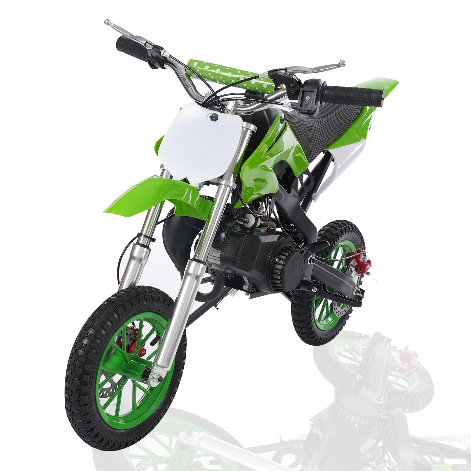 OUBUBY 49ccm Dirt Bike Dirtbike CrossBike Kinder Enduro DirtBike pocket 49cc 2 Takt Pitbike PocketBike Motocross Motorrad 10 Zoll Luftreifen Moto Cross für Kinder von 6-17 Jahrenb (Grün, 8 Zoll) von OUBUBY