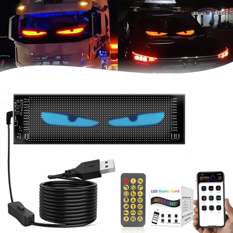 OUGEHOT Bunte Augenlampe Soft Screen Für Autofenster, LED Augen Für Autofenster, DIY Auto Dynamische LED Smart Bunte Augenlampe Soft Screen, Mit App-Fernbedienung (3,6 * 14,7in) von OUGEHOT