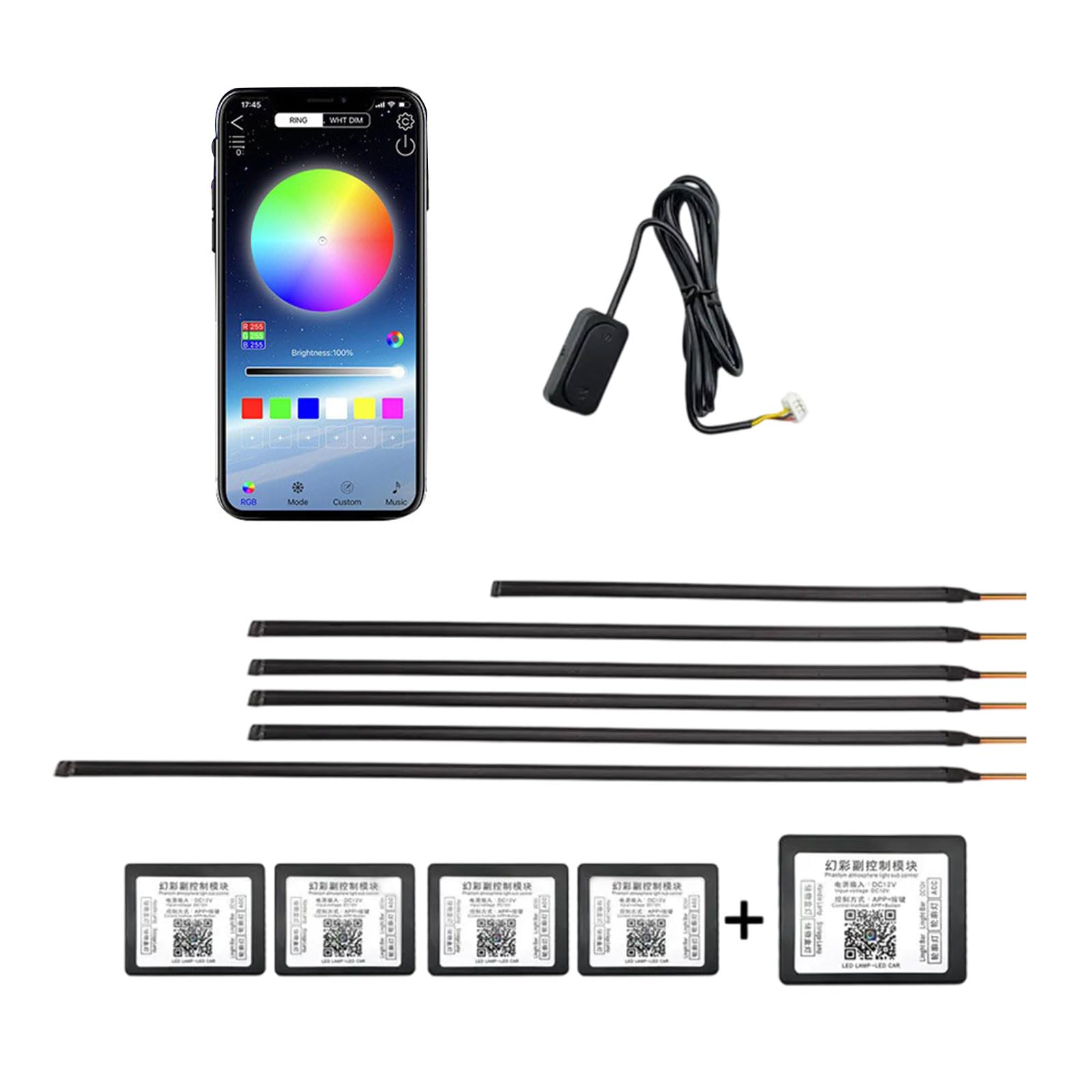 Acryl Auto LED Innenbeleuchtung,RGB Ambientebeleuchtung Auto Strip 593 LEDs mit Bluetooth-Musik,APP-Steuerung,12V Millionen von Farben Ambientebeleuchtung,USB-Port innenraumbeleuchtung (6 in 1) von OUGPIU