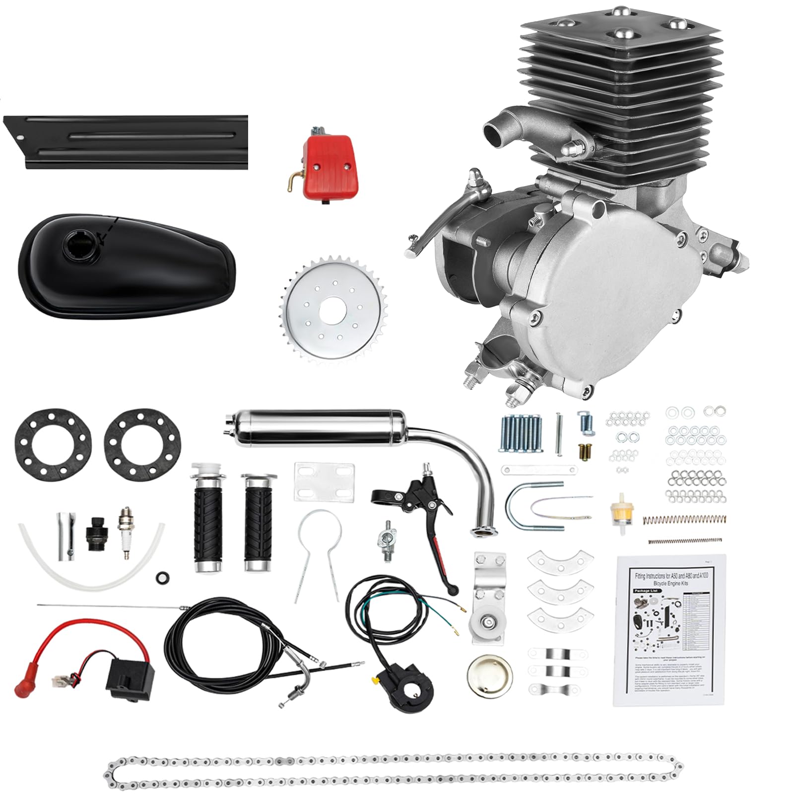 OUKANING Fahrradmotor Kit 100cc 2 Takt Fahrrad Motor CDI für Motorisierte Fahrräder Luftkühlung Fahrrad Elektro-Benzinmotor Fahrrad Benzin Hilfsmotor Engine Kits (36 Zähnen) von OUKANING