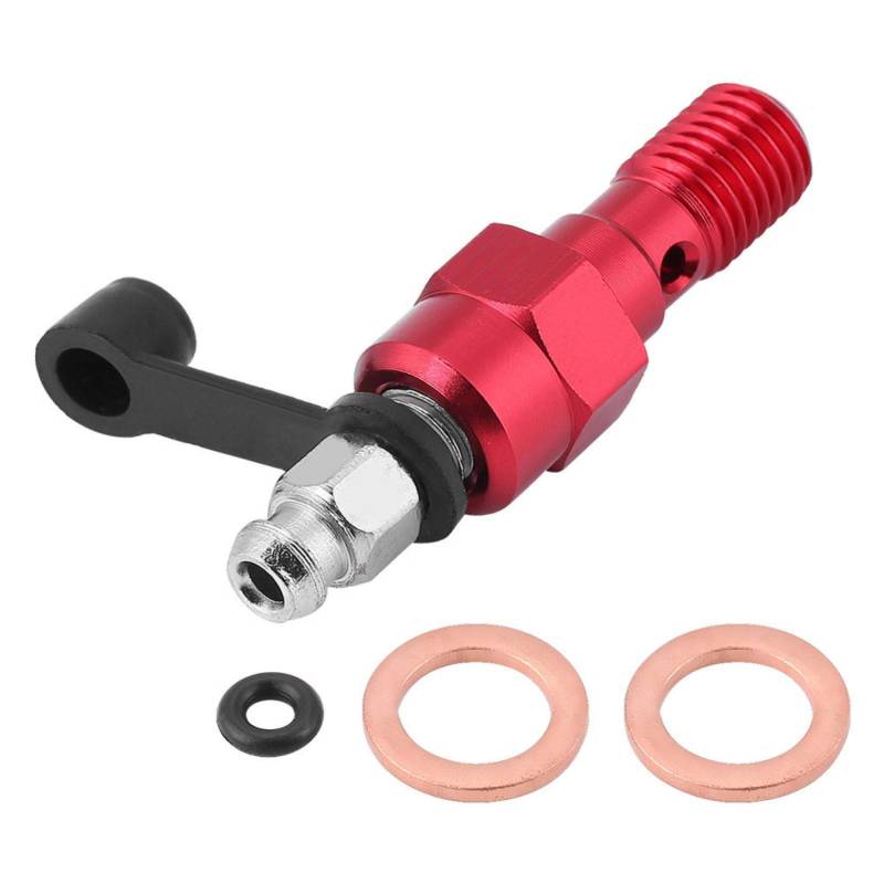 Entlüftungsschraube, M10x1,0mm Universal Motorrad Hauptbremszylinder Bremssattel Entlüftungsschraube Nippel Hohlschraube mit Staubkappe(rot) von OUKENS