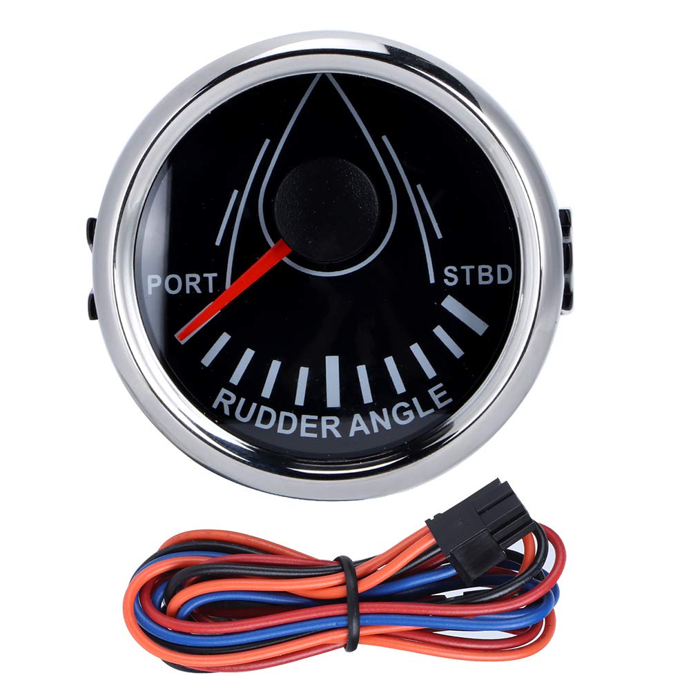 Ruderwinkelmesser für Boote, 52 mm Universal-Ruderwinkelanzeige für Boote 0-190 Ohm Signal mit Rudersensor 9-32 V Hintergrundbeleuchtung für Boot Yacht(Schwarzer Rahmen auf Silber) von OUKENS