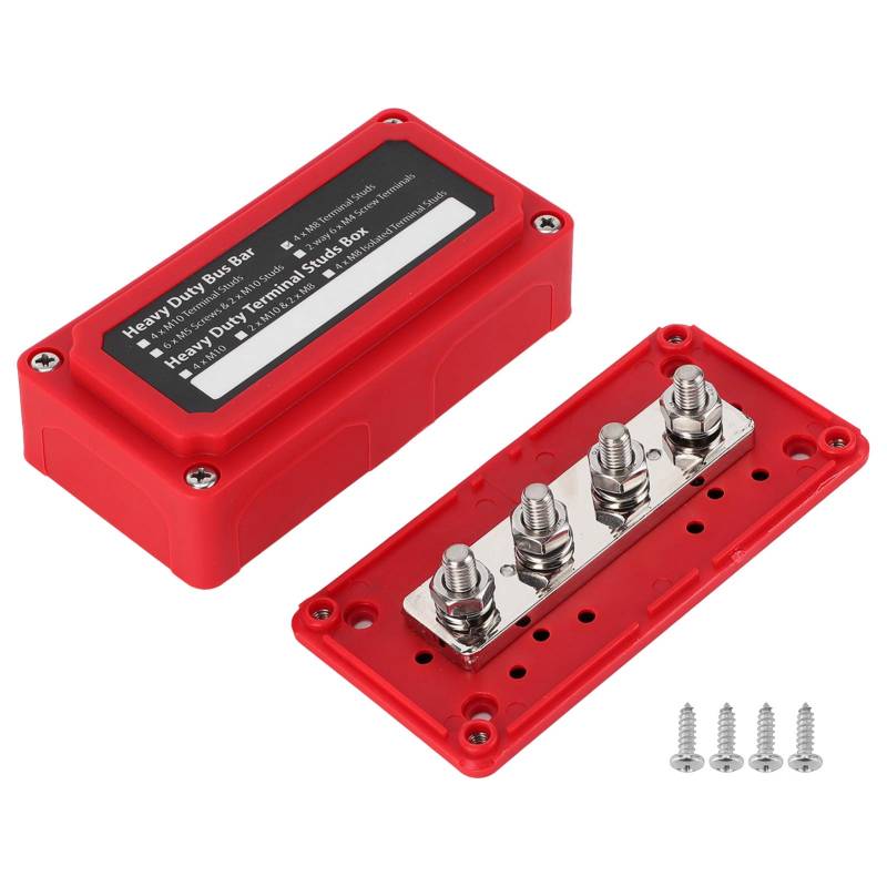 OUKENS 300A 48V Sammelschienen Stromverteilungsbox, 4 Bolzen DC Sammelschienenbox, Universal Hochleistungsmodul Design für Auto Schiff Boot RV(Rot-4xM8) von OUKENS