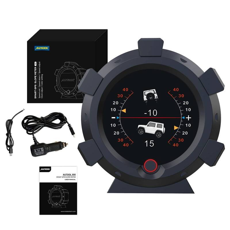 X95 GPS Neigungsmesser Digitaler Auto, LCD Elektronisch Winkelmesser HUD Anzeige Clinometer für DC 5-28V Kfz Offroad （Black) von OURANTOOLS