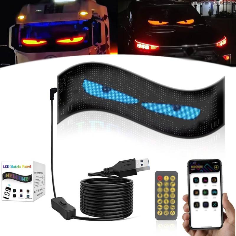 Bunte Augenlampe Soft Screen für Autofenster, LED Augen für Autofenster, DIY Auto dynamische LED Smart bunte Augenlampe Soft Screen, programmierbare flexible Matrix Bildschirm für Auto (102 * 348 mm) von OURBUFAN