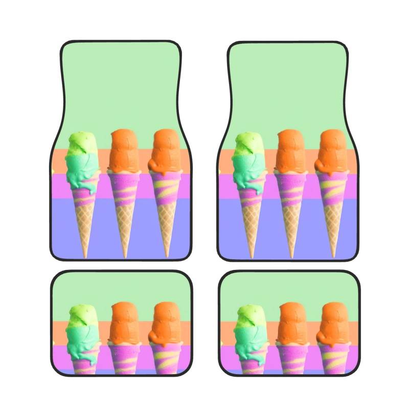 Auto Fußmatten 4 Stück Universal Teppich Fußmatten für Auto Eiscreme Regenbogen Farbverlauf Fußmatten Wasserdicht Anti-Rutsch Automatten für SUV Vans Limousine LKW Auto Zubehör für Frauen Männer von OUSIKA