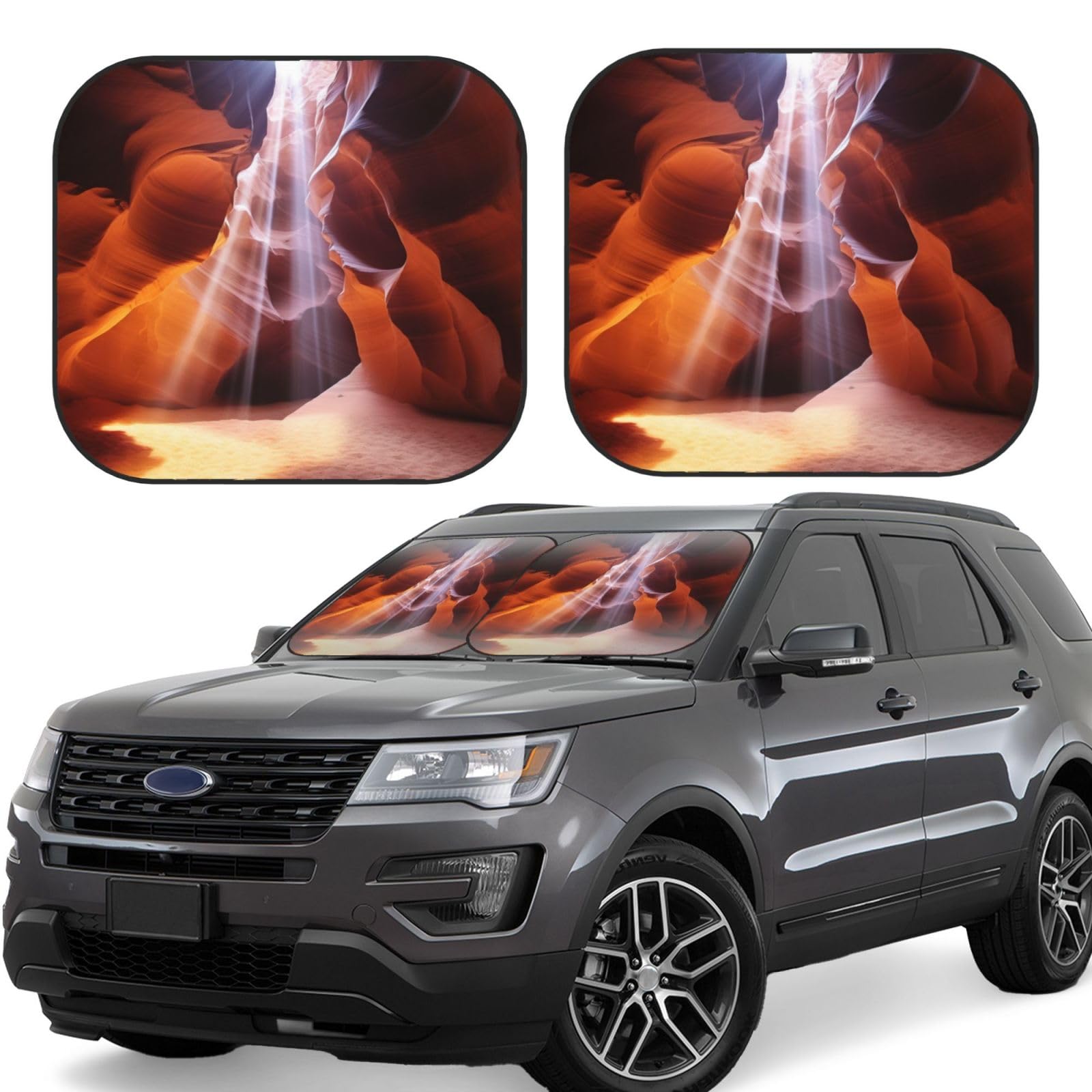 Auto Windschutzscheibe Sonnenschutz 2 Pack Faltbar Auto Frontscheibe Sonnenschutz Kühle Sonnenblocker für Auto Antilope Canyon Hitze Sonnenblende Schutz Auto Innenraum Sonnenschutz für Limousinen SUV von OUSIKA