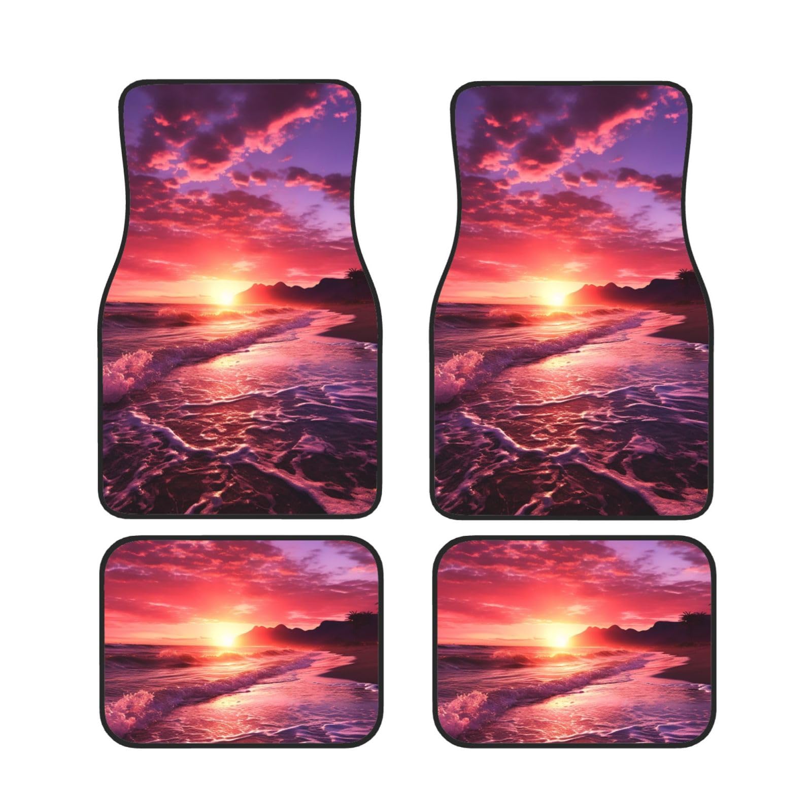 Beach Sunset Auto Fußmatten Fußpolster Set von 4 Stück rutschfeste staubdichte Fahrzeug vorne hinten Teppiche Heavy Duty Fußmatten Universal Fit Auto SUV LKW Van von OUSIKA