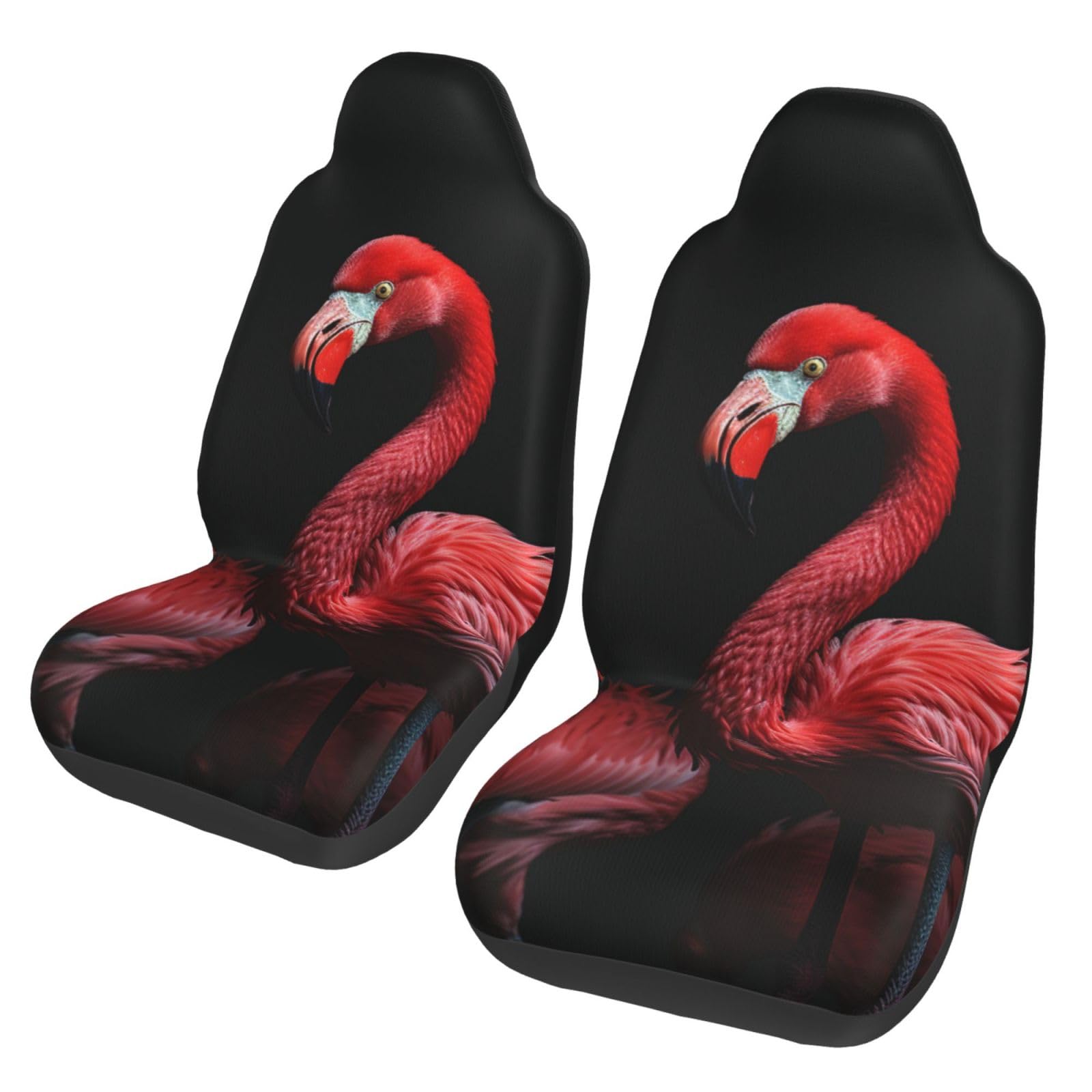 OUSIKA Flamingo Schwarzer Hintergrund Druck Auto Sitzbezug 2 Pcs Vordersitzbezüge Weiche Auto Sitzkissen Langlebig Auto Vordersitz Sitzschoner Universal Auto Zubehör von OUSIKA