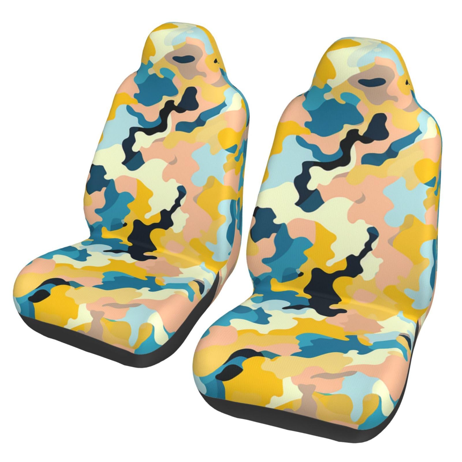 OUSIKA Helle Farben und Gelb Camouflage Print Auto Sitzbezug 2 Pcs Vordersitzbezüge Weiche Auto Sitzkissen Durable Auto Vordere Eimer Sitzschutz Universal Auto Zubehör von OUSIKA