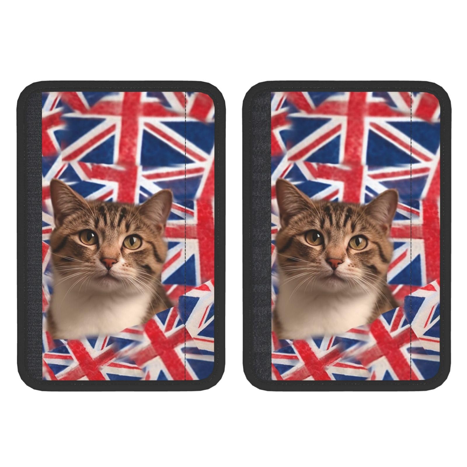 OUSIKA Universal-Auto-Sicherheitsgurtpolster, Motiv: Katze, britische Flagge, Wimpelkette, bedruckt, Sicherheitsgurt-Schultergurte, atmungsaktiv, weiches Gurtpolster, Rucksack, Schulterpolster, 2 von OUSIKA