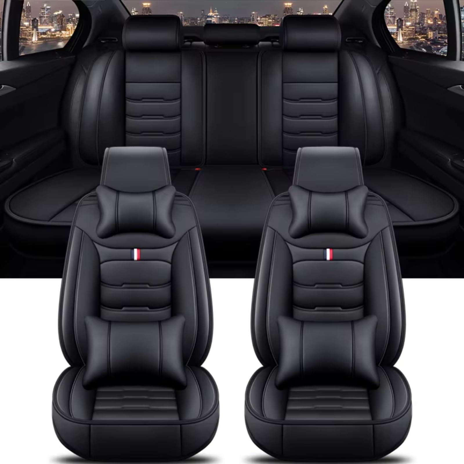 OUVECR Sitzbezüge Auto Für 3 Series Alle Automodelle E21 E30 E36 E46 E90 E91 E92 Autozubehör Innenraum Autositzbezug Auto Sitzbezüge(I Black 5 Seat) von OUVECR