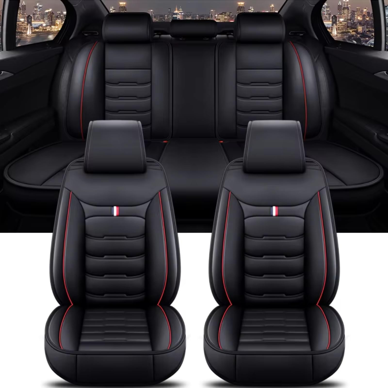 OUVECR Sitzbezüge Auto Für Alle Automodelle A3 Sportback A1 A4 A5 A6 A6L A7 A8 A8L Autozubehör Innensitzbezug Auto Sitzbezüge(D Black Red 5 Seat) von OUVECR