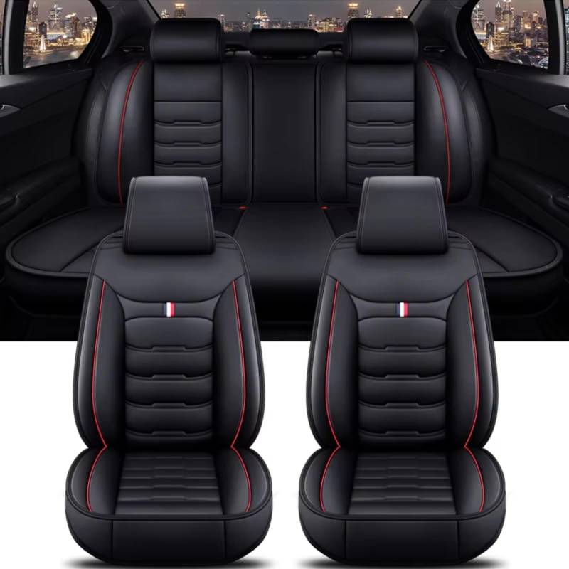 OUVECR Sitzbezüge Auto Für Alle Automodelle A3 Sportback A1 A4 A5 A6 A6L A7 A8 A8L Autozubehör Innensitzbezug Auto Sitzbezüge(D Black Red 5 Seat) von OUVECR