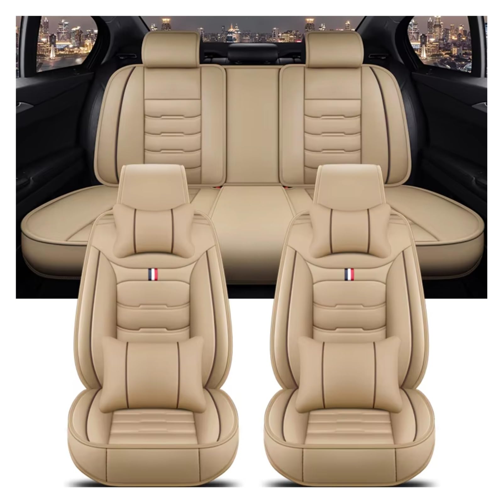 OUVECR Sitzbezüge Auto Für Alle Automodelle Für Toyota Für Corolla Für Camry Für RAV4 Für CHR Für Highlander Für Land Für Cuirser Für Prado Autositzbezug Auto Sitzbezüge(N Beige 5 Seat) von OUVECR