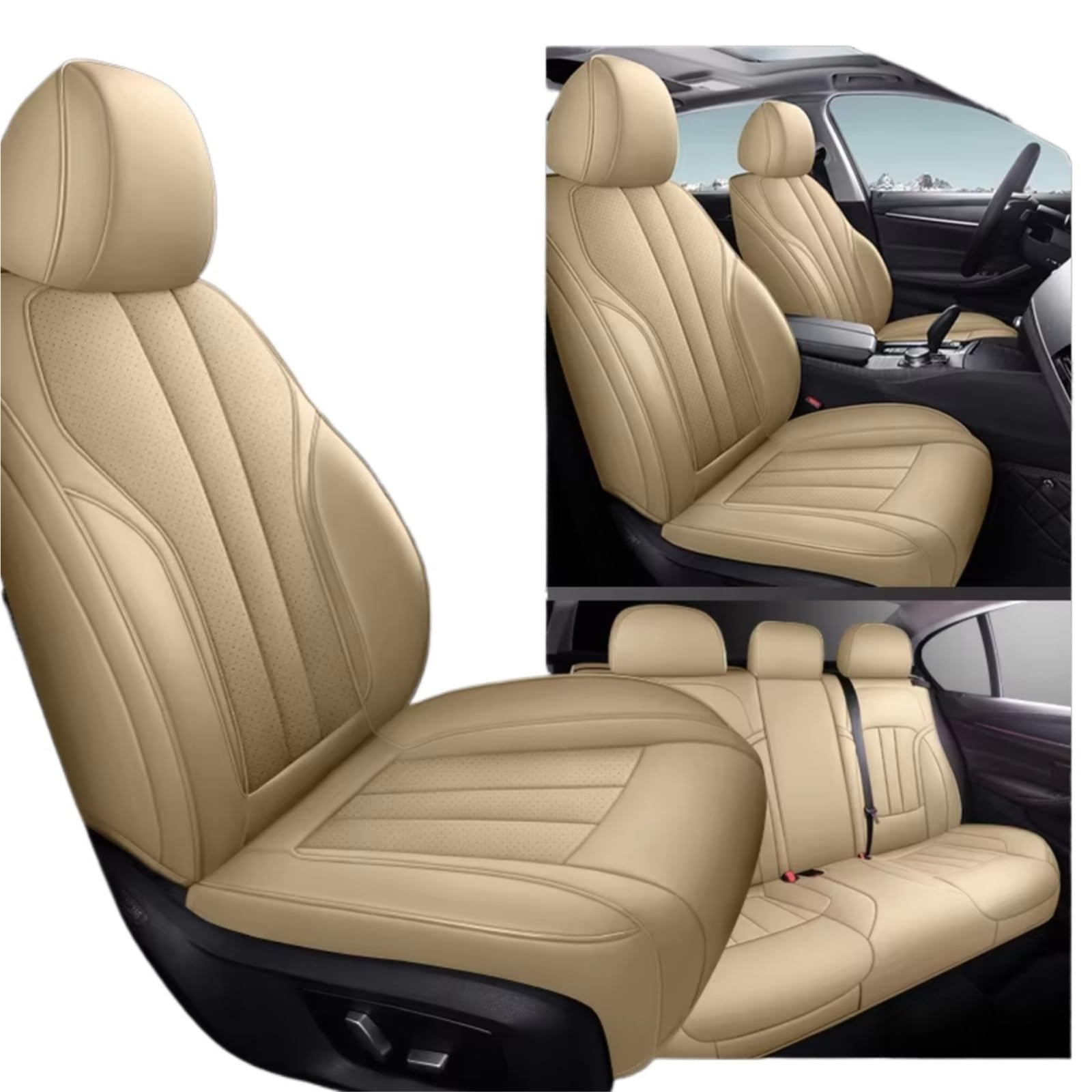 OUVECR Sitzbezüge Auto Für Benz Ml W163 W203 Für GLE Für GLK W205 W204 W211 W2013 W212 PU Leder Auto Sitzbezug Auto Sitzbezüge(K Full Set-Beige) von OUVECR