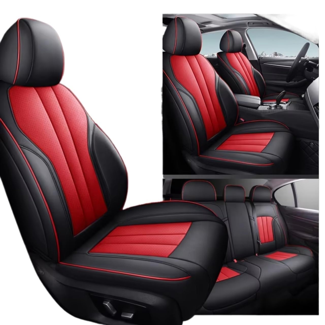 OUVECR Sitzbezüge Auto Für Benz Ml W163 W203 Für GLE Für GLK W205 W204 W211 W2013 W212 PU Leder Auto Sitzbezug Auto Sitzbezüge(O Full Set-Black Red) von OUVECR