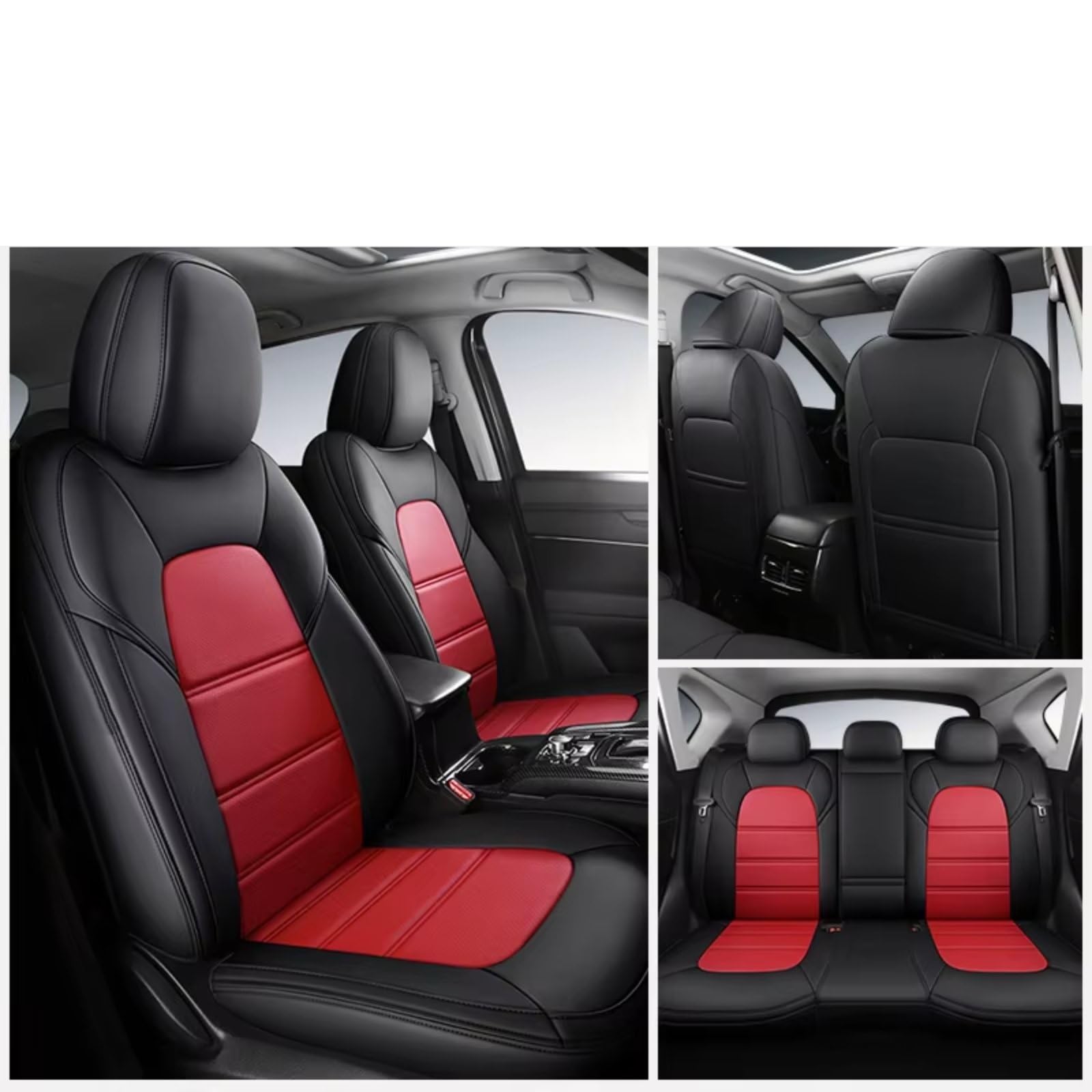 OUVECR Sitzbezüge Auto Für Benz W205 W211 W204 W212 Ml W164 Für Gle Für Cla Für Glb CLK Gla Glk Ml Auto Sitzbezug Auto Sitzbezüge(C 5Pcs-Black Red) von OUVECR