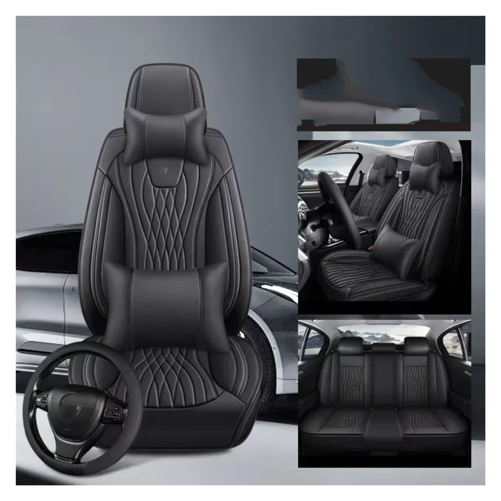 OUVECR Sitzbezüge Auto Für Cadillac Für Cts Für ATS CT6 Für XTS Für Escallade XT5 Für SRX Für DTS Vollständige Abdeckung Pu Leder Auto Sitz Abdeckung Auto Sitzbezüge(I Black 5 Seat) von OUVECR