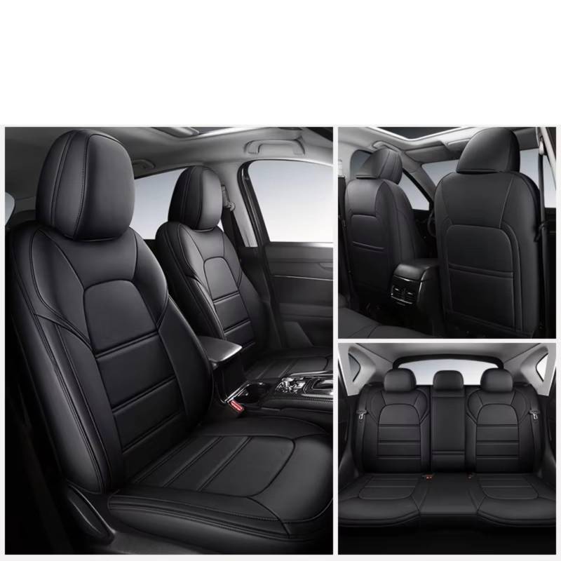 OUVECR Sitzbezüge Auto Für Cayenne 996 997 PU Auto Innen Zubehör Luxus wasserdichte Auto Sitzbezug Auto Sitzbezüge(B 5Pcs-Black) von OUVECR