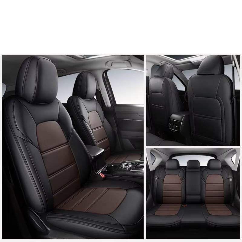 OUVECR Sitzbezüge Auto Für Cayenne 996 997 PU Auto Innen Zubehör Luxus wasserdichte Auto Sitzbezug Auto Sitzbezüge(D 5Pcs-Black Coffee) von OUVECR