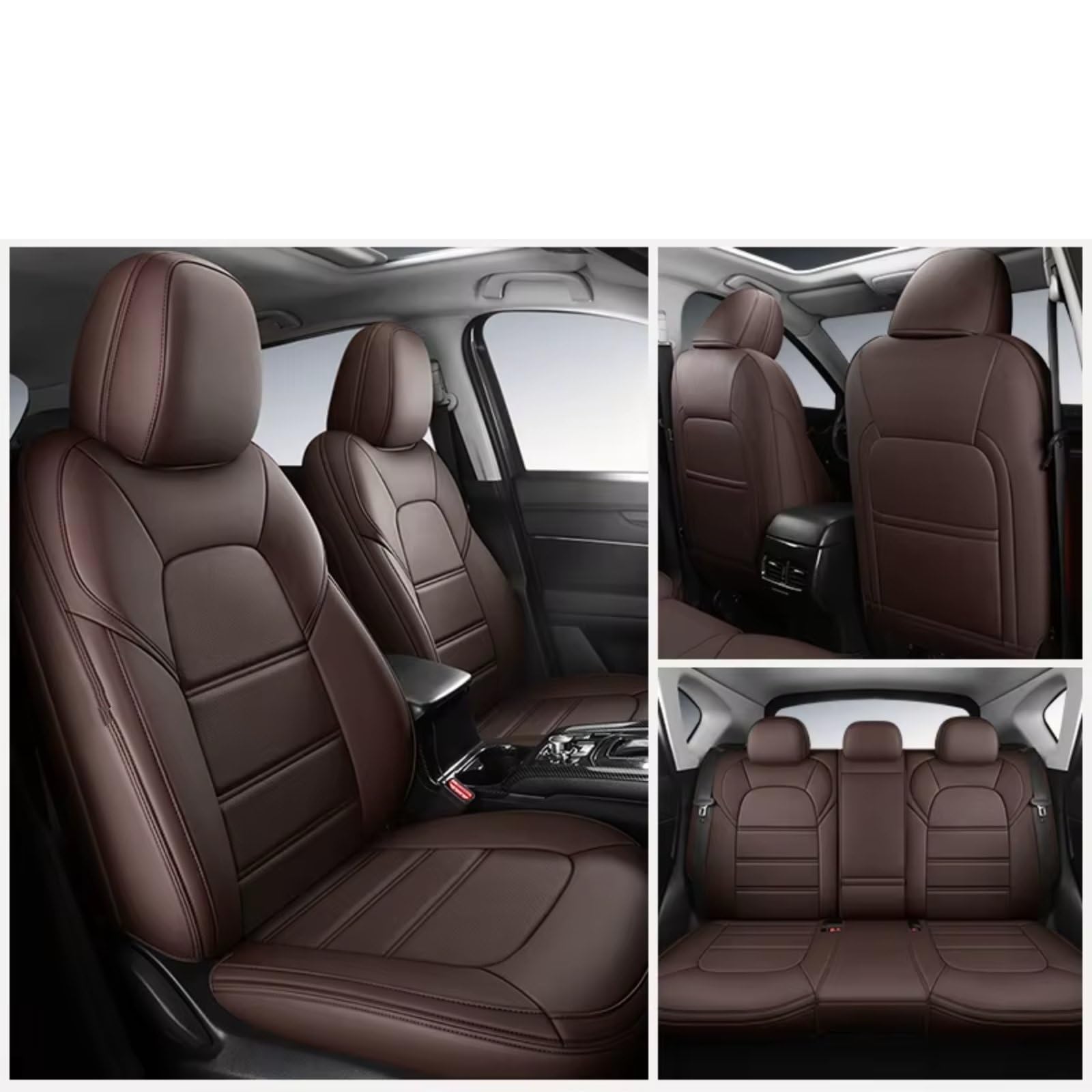 OUVECR Sitzbezüge Auto Für Cayenne 996 997 PU Auto Innen Zubehör Luxus wasserdichte Auto Sitzbezug Auto Sitzbezüge(F 5Pcs-Coffee) von OUVECR