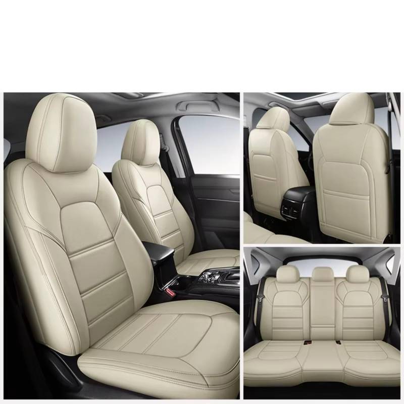 OUVECR Sitzbezüge Auto Für Cayenne 996 997 PU Auto Innen Zubehör Luxus wasserdichte Auto Sitzbezug Auto Sitzbezüge(I 5Pcs-Beige) von OUVECR