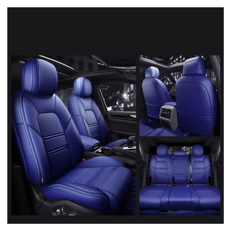 OUVECR Sitzbezüge Auto Für Cayenne Für Macan Für Panamera Autositzbezüge Vollständiger Satz Mittelperforiertes Echtleder Pu Auto Sitzbezüge(Blue) von OUVECR