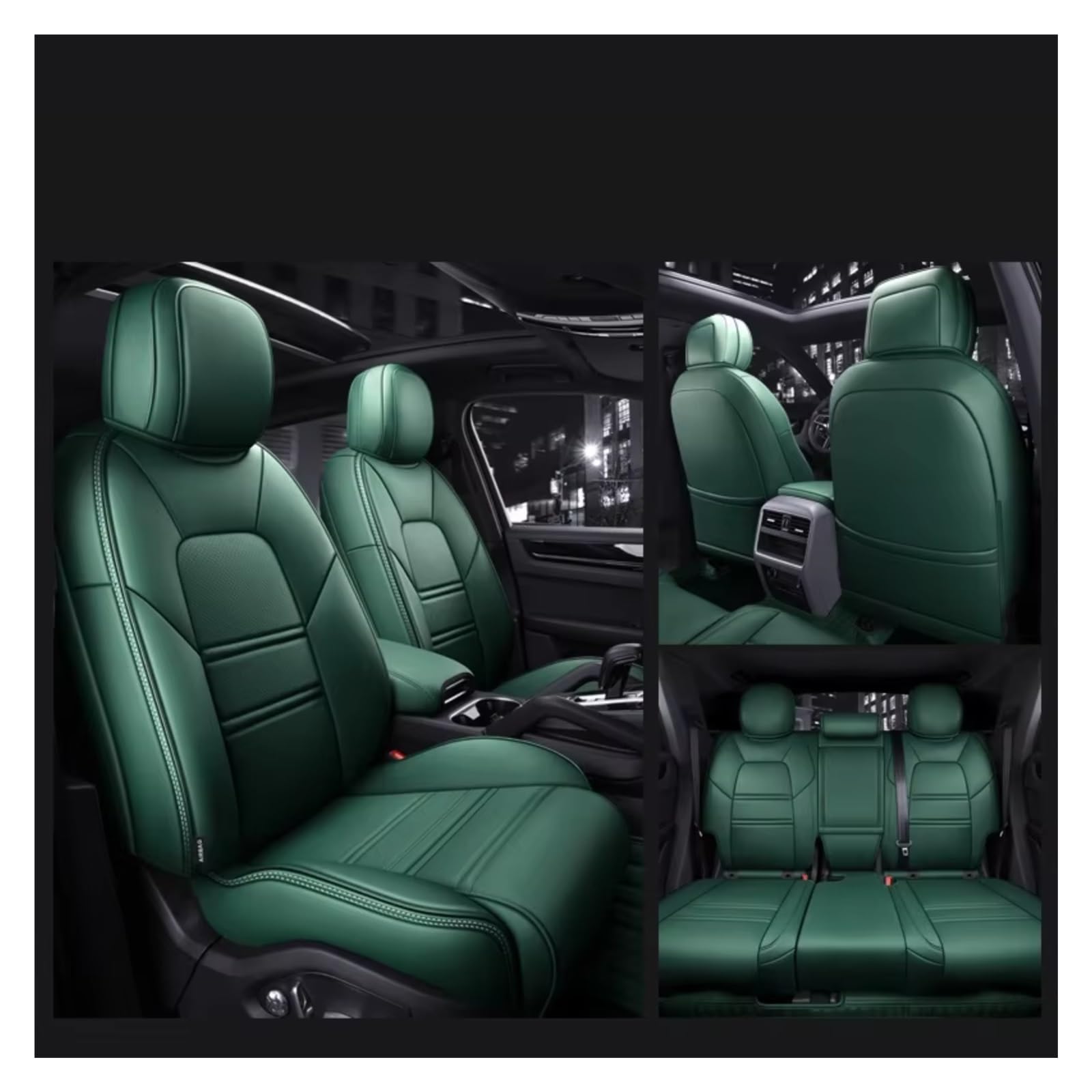 OUVECR Sitzbezüge Auto Für Cayenne Für Macan Für Panamera Autositzbezüge Vollständiger Satz Mittelperforiertes Echtleder Pu Auto Sitzbezüge(Green) von OUVECR