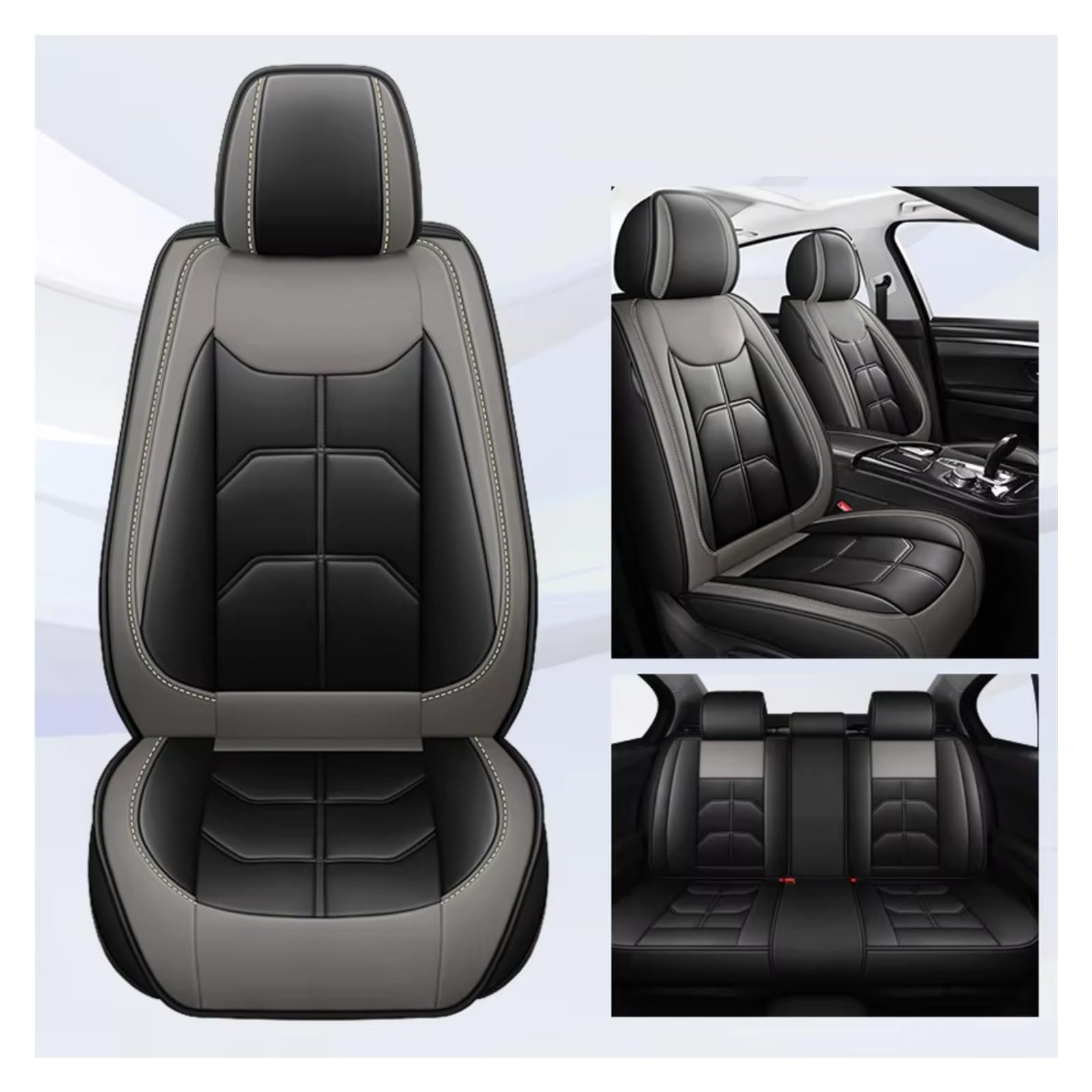 OUVECR Sitzbezüge Auto Für Chevrolet Für Cruze Für Blazer Für Captiva Für Camaro Für Aveo Für Malibu Für Equinox Auto Sitz Abdeckung Auto Sitzbezüge(H Black Grey 5 Seat) von OUVECR