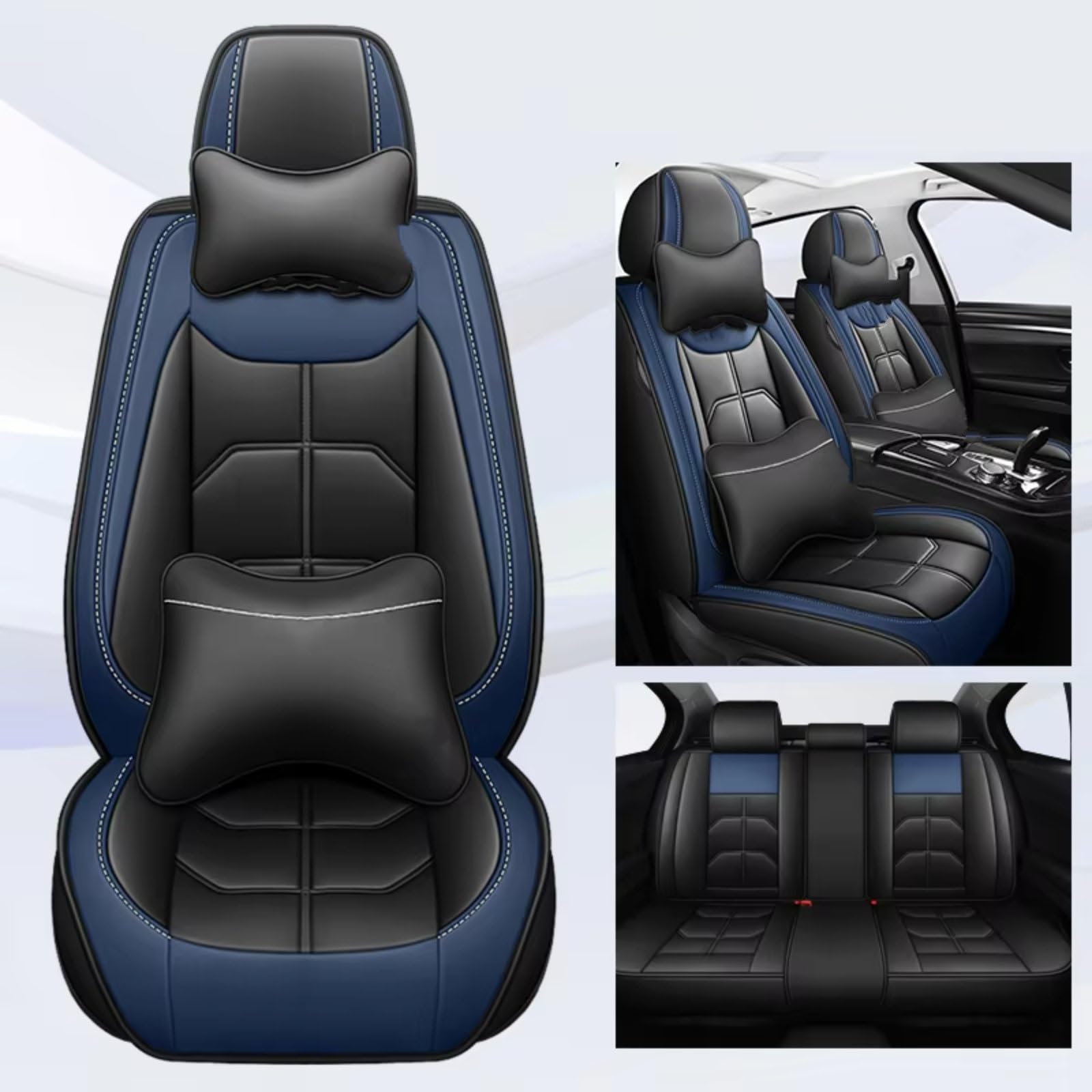 OUVECR Sitzbezüge Auto Für Chevrolet Für Cruze Für Blazer Für Captiva Für Camaro Für Aveo Für Malibu Für Equinox Auto Sitz Abdeckung Auto Sitzbezüge(M Black Blue 5 Seat) von OUVECR