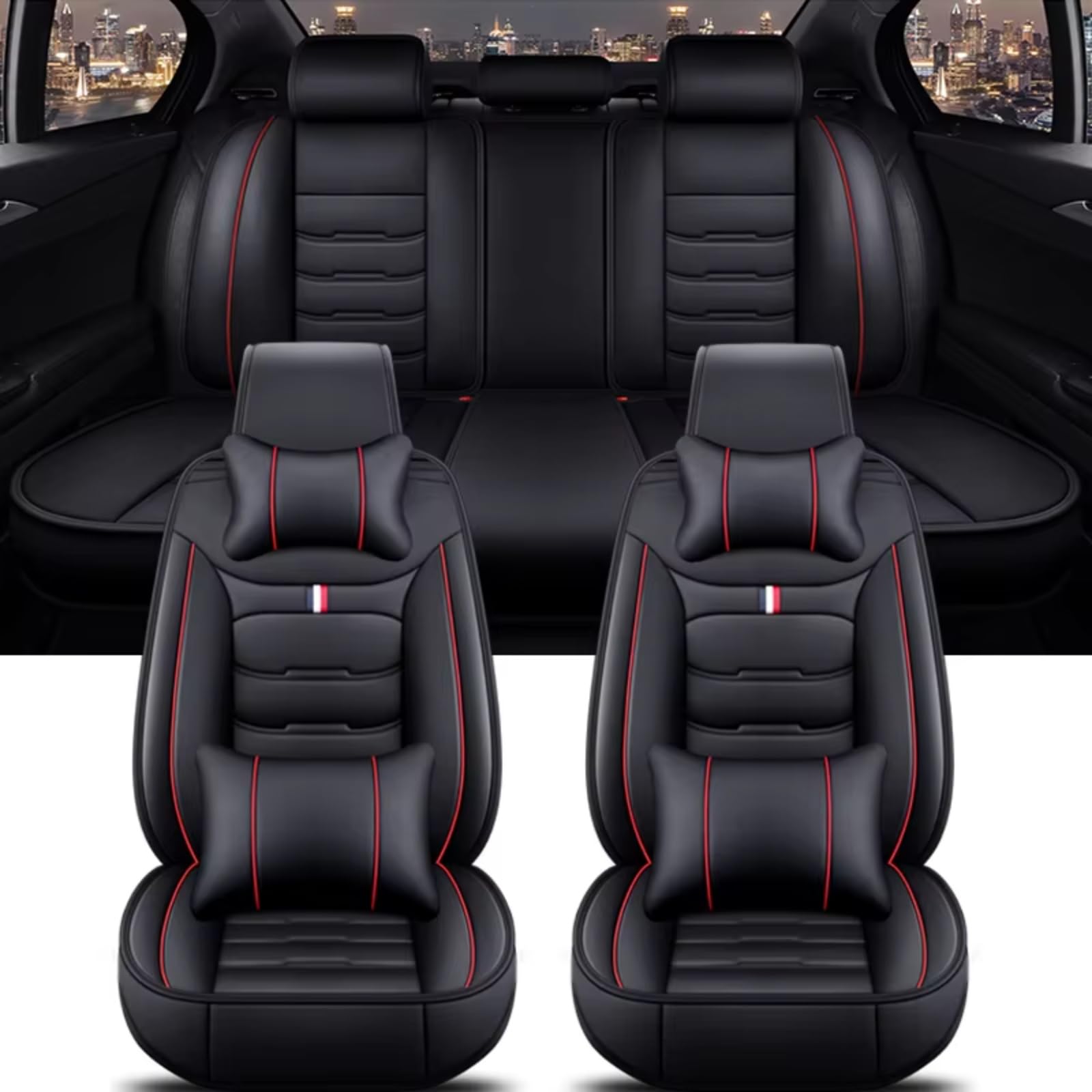 OUVECR Sitzbezüge Auto Für Citroen Alle Automodelle C4 Für Picasso C3 C5 C6 DS4 DS5 DS6 DS7 Auto Innen Sitzbezug Auto Sitzbezüge(J Black Red 5 Seat) von OUVECR