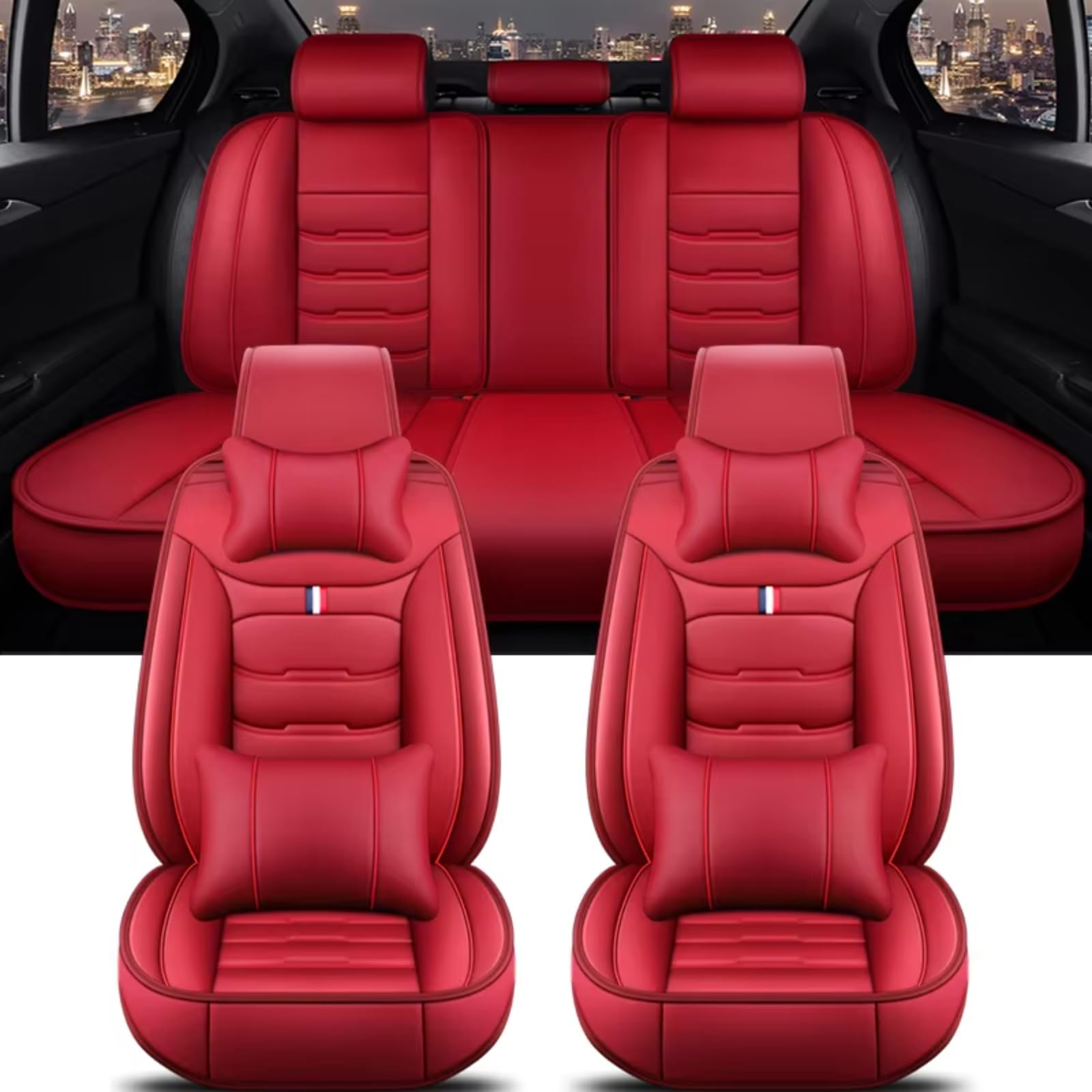 OUVECR Sitzbezüge Auto Für Citroen Alle Automodelle C4 Für Picasso C3 C5 C6 DS4 DS5 DS6 DS7 Auto Innen Sitzbezug Auto Sitzbezüge(O Red 5 Seat) von OUVECR