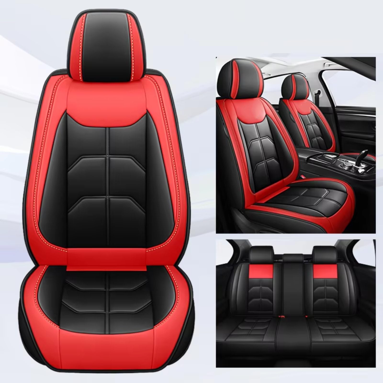 OUVECR Sitzbezüge Auto Für Ford Für Focus MK2 Für Edge Für Explorer Für Ecosport Für Escape Für Ausflug Für Everest Auto Innen Sitz Abdeckung Auto Sitzbezüge(D Black Red 5 Seat) von OUVECR