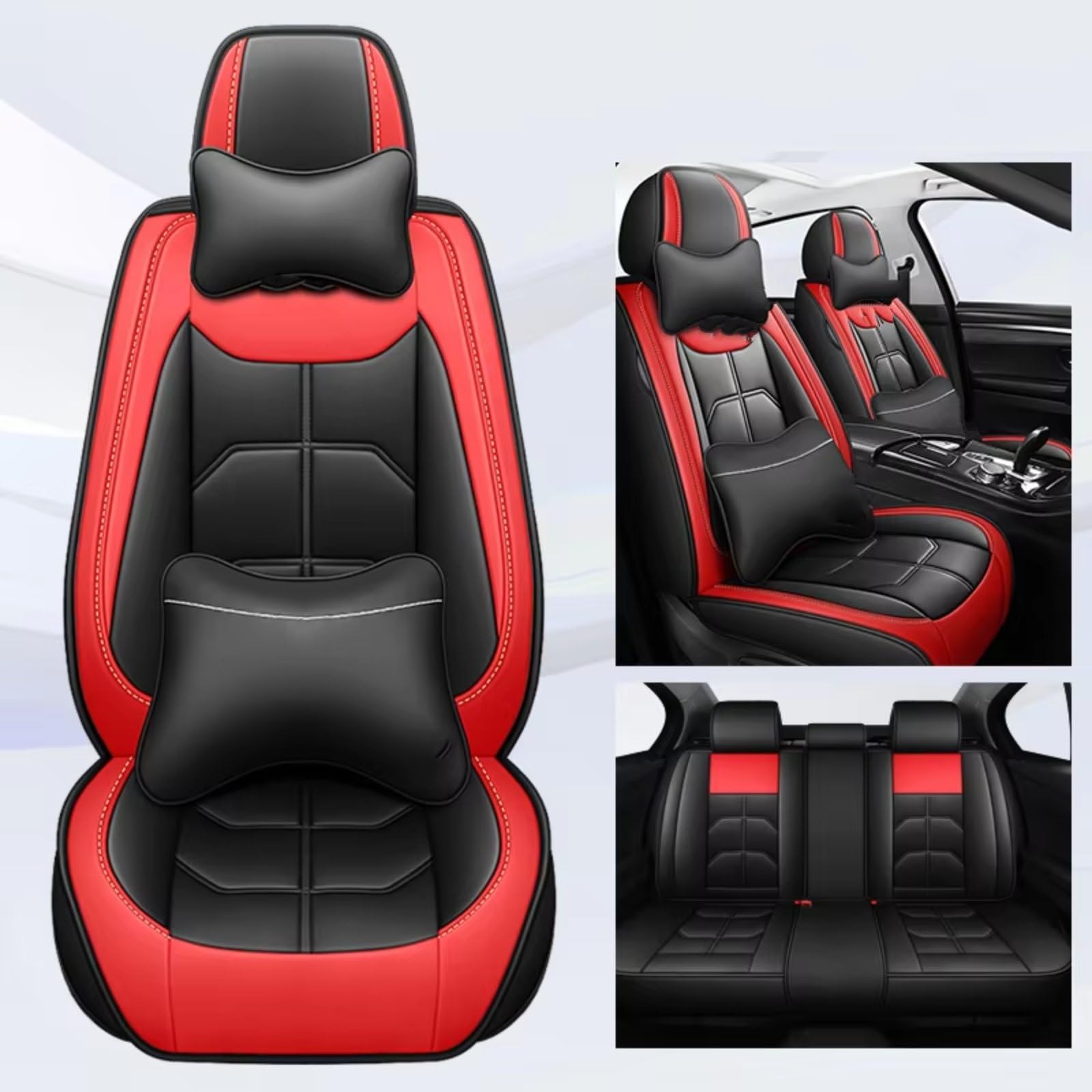 OUVECR Sitzbezüge Auto Für Ford Für Focus MK2 Für Edge Für Explorer Für Ecosport Für Escape Für Ausflug Für Everest Auto Innen Sitz Abdeckung Auto Sitzbezüge(J Black Red 5 Seat) von OUVECR