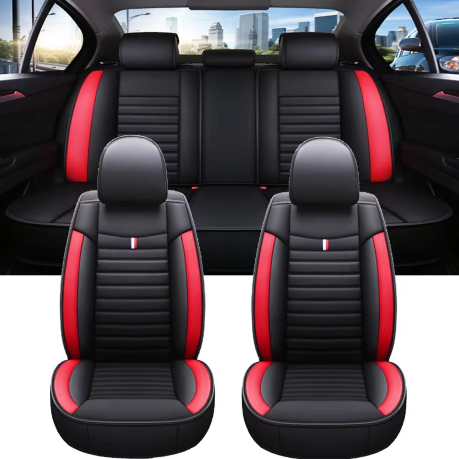 OUVECR Sitzbezüge Auto Für G20 Universal Autositzbezug Autozubehör Innendetails Alle Automodelle Auto Sitzbezüge(D Black Red 5 Seat) von OUVECR